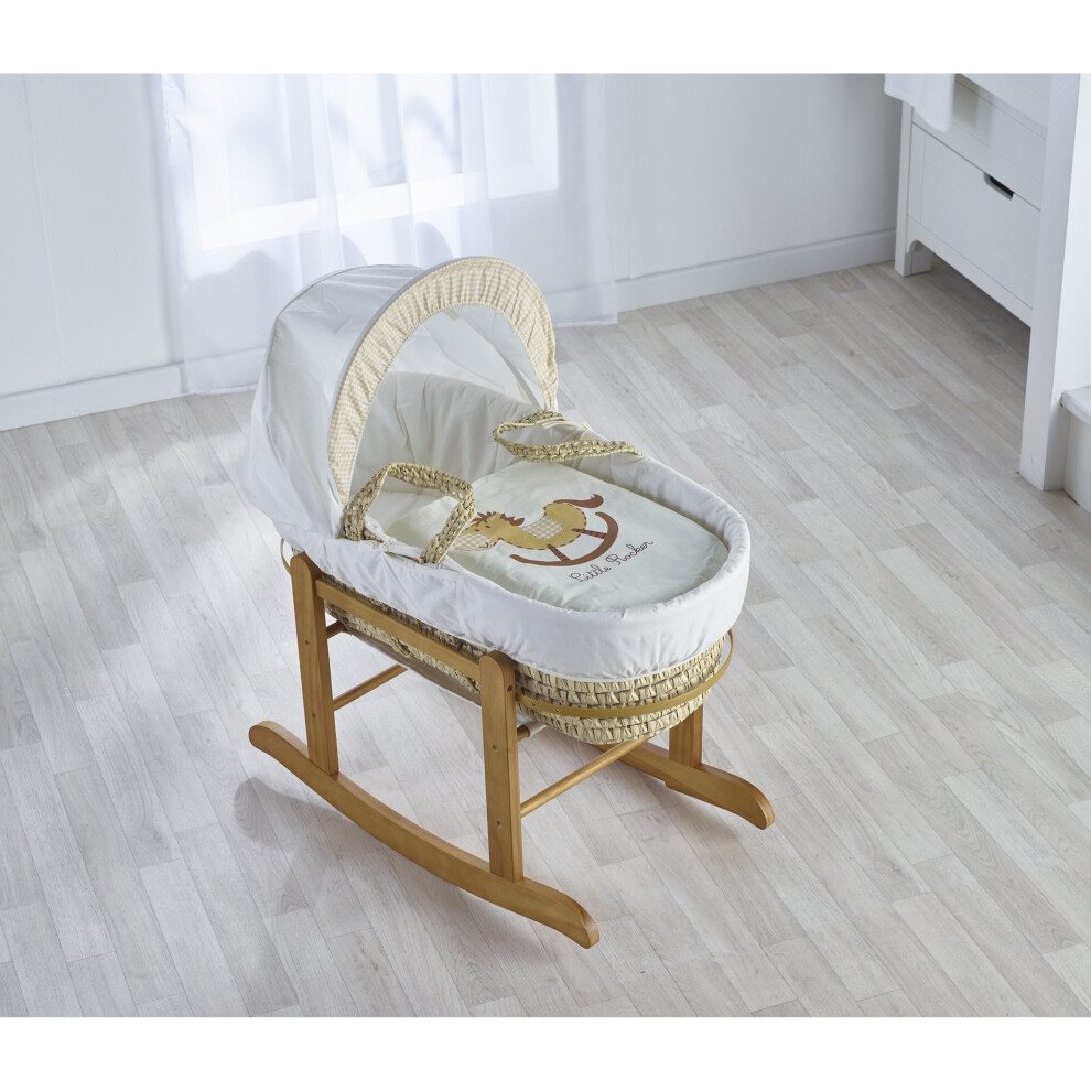 Little Rocker Cream Palm Moses Basket with Rocking Stand Deluxe