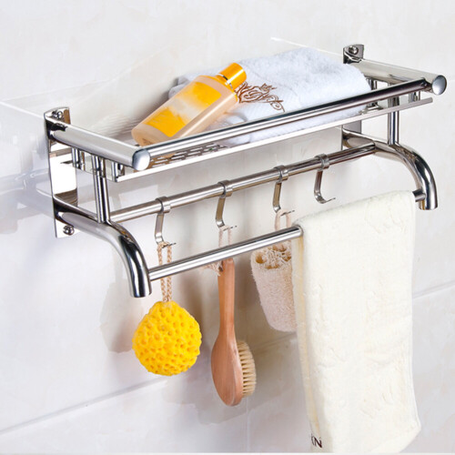 Living And Home (1 Tier) Chrome Towel Rail Holder Wall Mounted Bathroom Rack Shelf 1