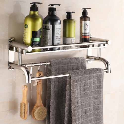 Living And Home (1 Tier) Chrome Towel Rail Holder Wall Mounted Bathroom Rack Shelf