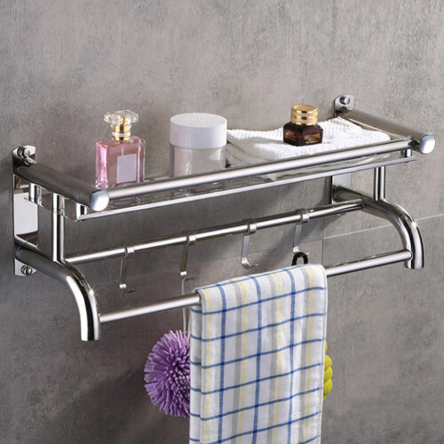Living And Home (1 Tier) Chrome Towel Rail Holder Wall Mounted Bathroom Rack Shelf 2