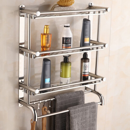 Living And Home (3 Tier) Chrome Towel Rail Holder Wall Mounted Bathroom Rack Shelf 2