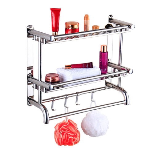 Living And Home (2 Tier) Chrome Towel Rail Holder Wall Mounted Bathroom Rack Shelf 2