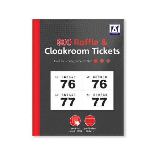 800 Raffle & Cloakroom Tickets Book Perforated Security Coded Numbered 1-800