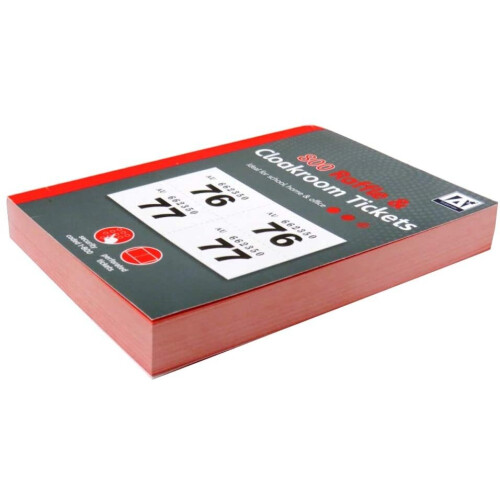 800 Raffle & Cloakroom Tickets Book Perforated Security Coded Numbered 1-800 2