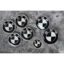 Full Set of BMW Black&White Boot Bonnet Badges Alloy wheel caps x 7