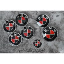 Full Set of BMW Black&Red Carbon Boot Bonnet Badges Alloy wheel capsx7