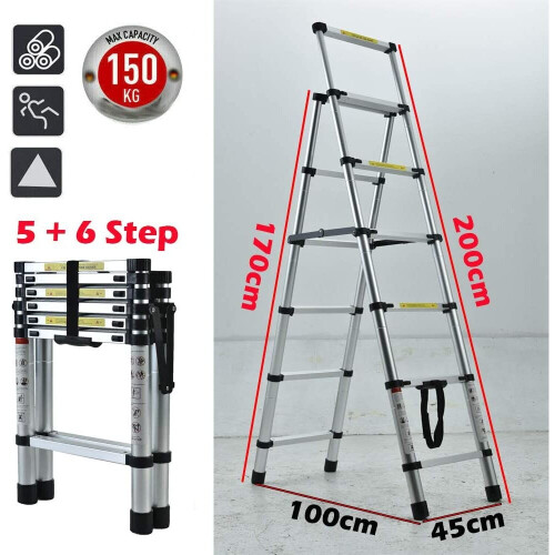 (5+6 Step) A-frame Aluminium Step Ladder Anti-Slip Extendable 1
