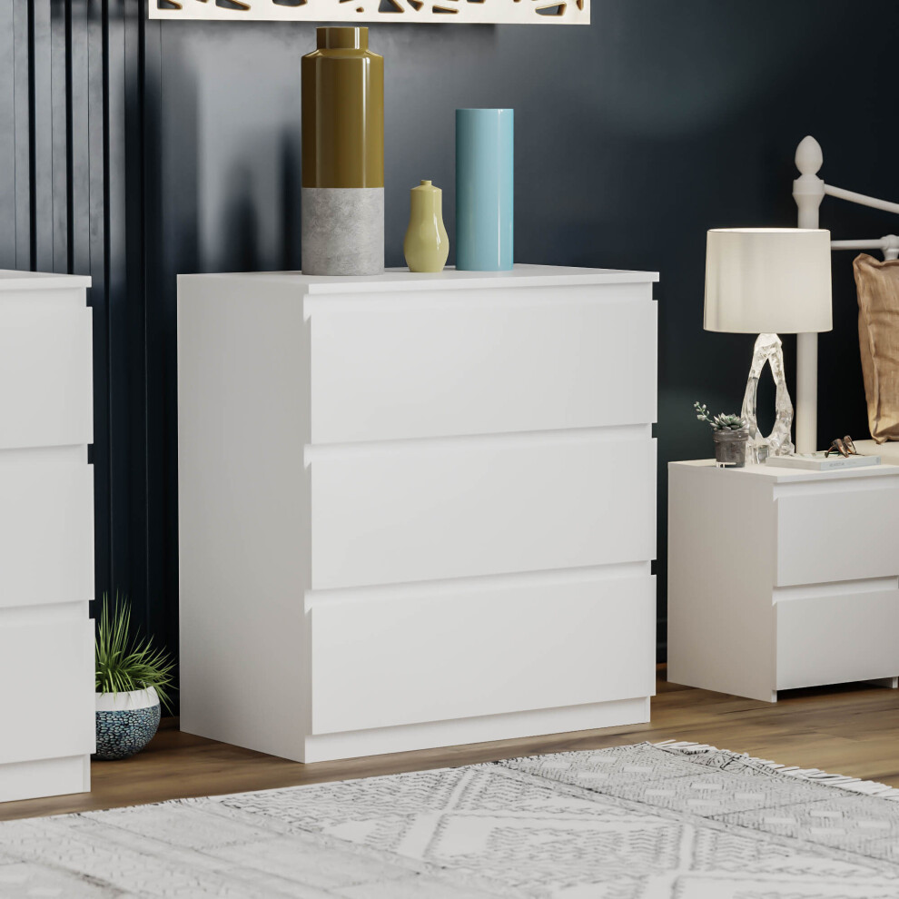 (White) Denver 3 Drawer Bedside Chest Side Garment Cabinet