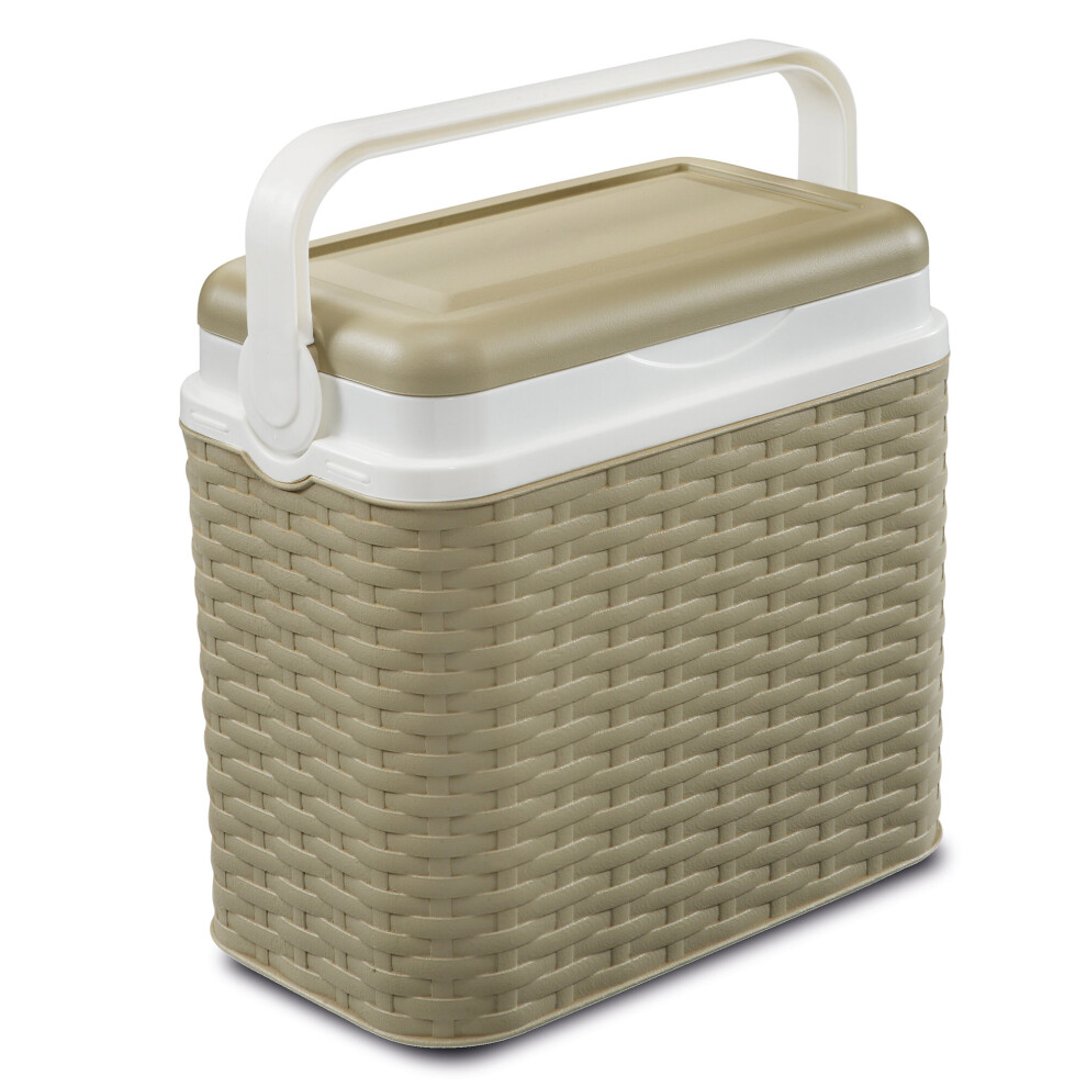 (Beige) 10 Litre Rattan Small Cooler Box with 1 Ice Pack