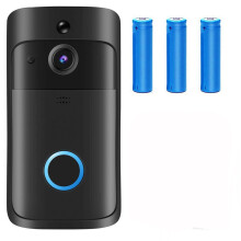 (Full Black Doorbell+3x2600mAh Batteries) Smart Phone Wireless WiFi Video Doorbell Wireless