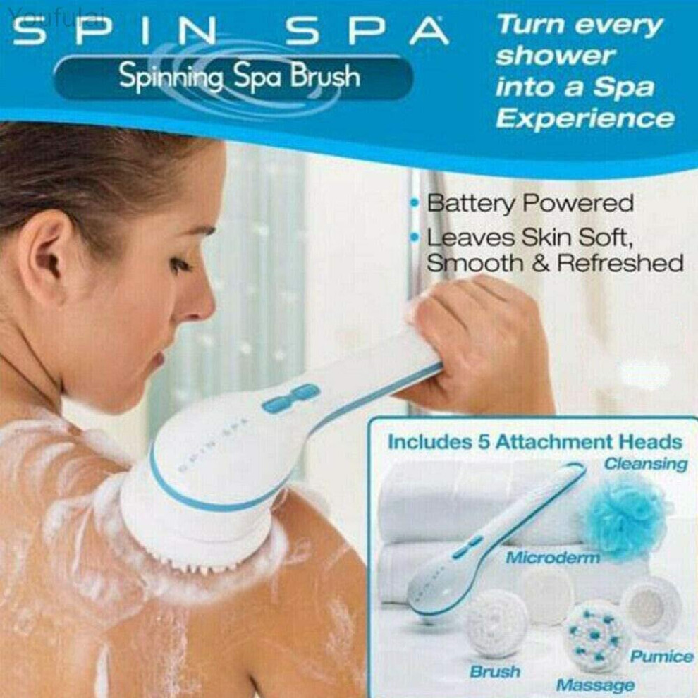 5 in 1 Electric Massage Scrubber Cleaning Bath Body Shower Spinning Spa Brush Waterproof Facial Body Foot Cleanser Bath Shower SPA Tool