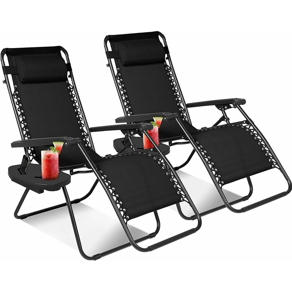 2 PK Portable Reclining Zero Gravity Chair With Cup Phone Holder