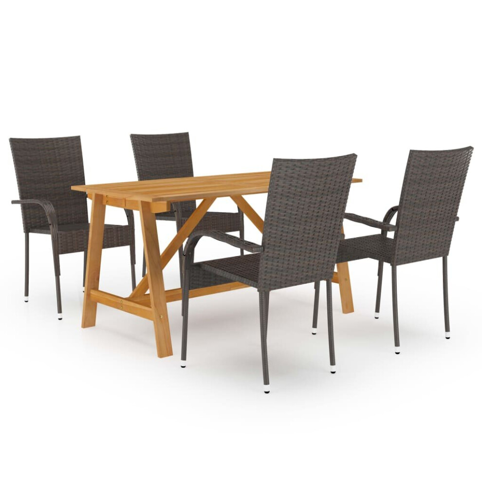 Vidaxl Garden Dining Set 5 Piece Brown Patio Outdoor Dinner Table And Chairs