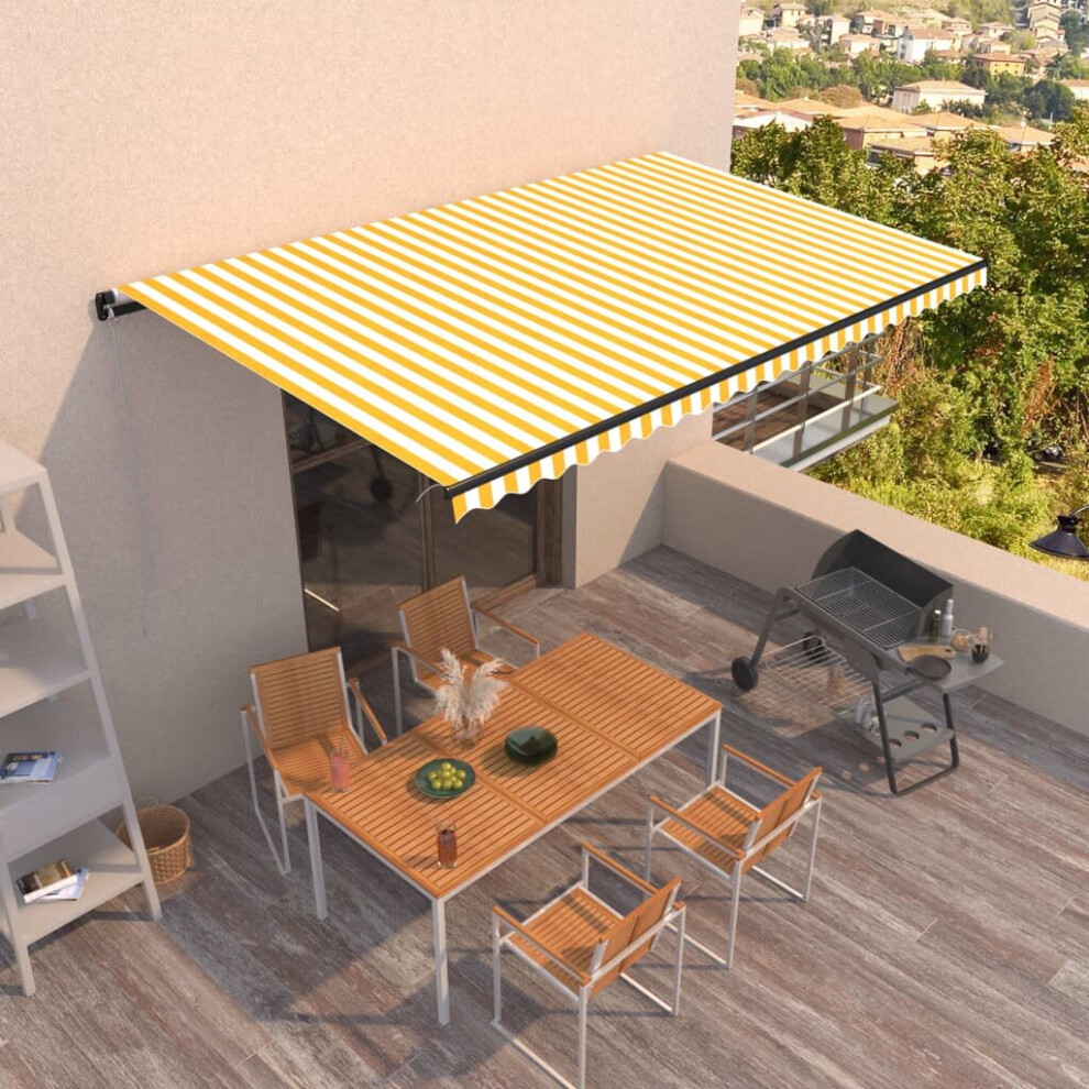 vidaXL Manual Retractable Awning 500x300 cm Yellow and White Outdoor Garden