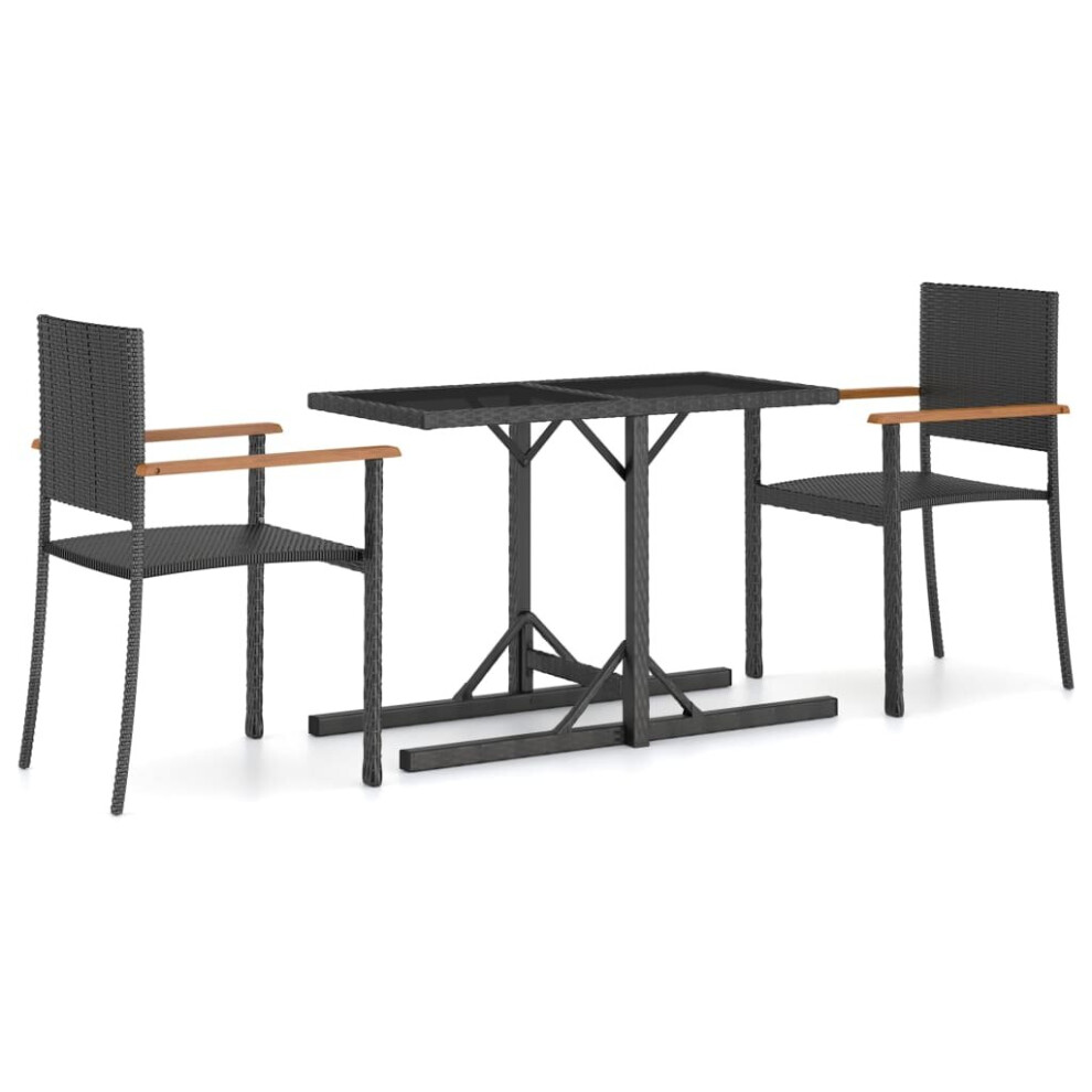 vidaXL Garden Dining Set 3 Piece Black Patio Furniture Outdoor Chairs Table