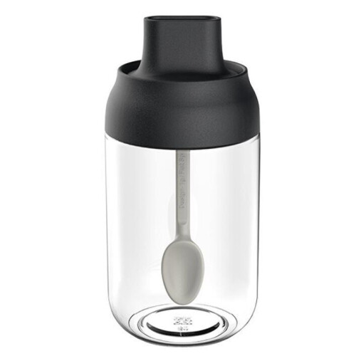 (Castor Black) Spice Jar Spoon Cap Sealed Seasoning Bottle