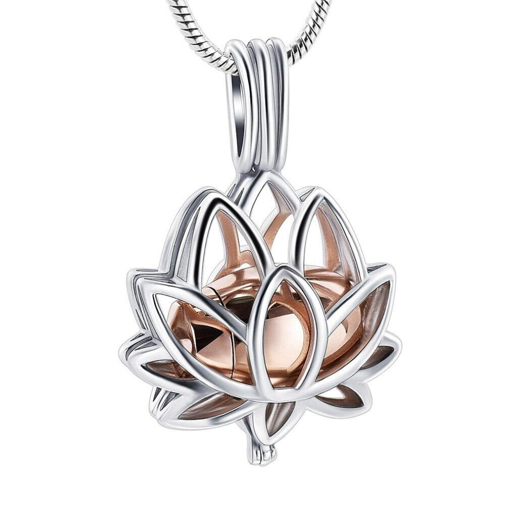 (Silver-Rose gold, Necklace) Cremation Jewelry Ashes Pendant Necklace With Hollow Urn