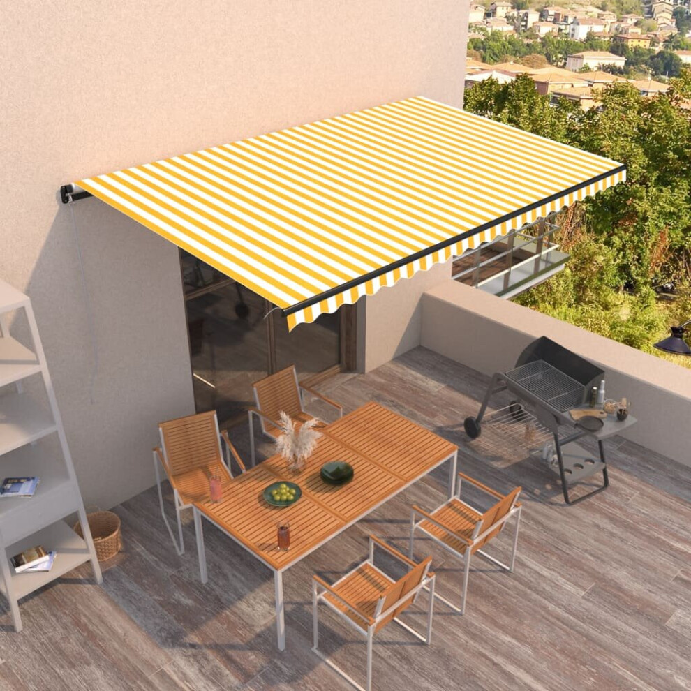 vidaXL Manual Retractable Awning 500x350 cm Yellow and White Outdoor Garden