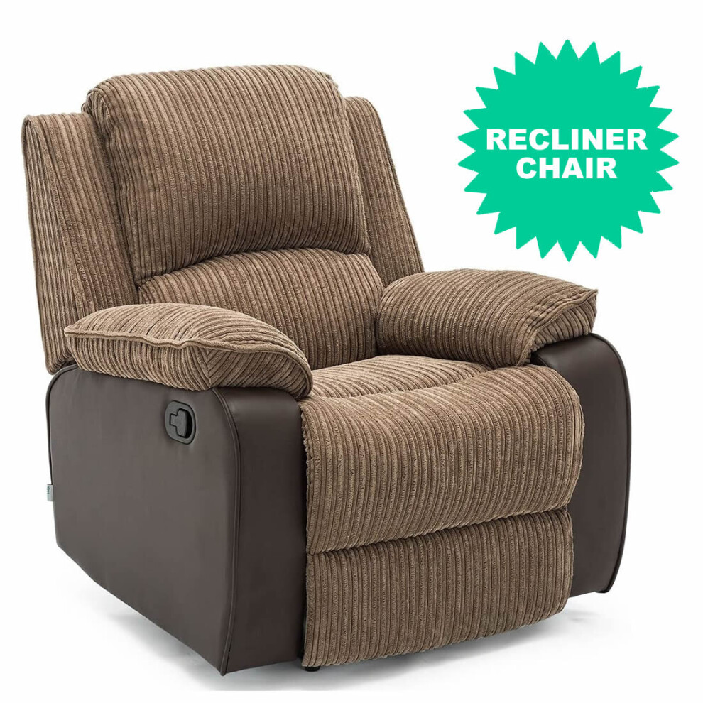 (Brown) POSTANA MANUAL JUMBO CORD FABRIC RECLINER ARMCHAIR.