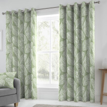 (Green, 46 x 72 Inch) Fusion Matteo Botanical Palm Leaf Print 100% Cotton Eyelet Lined Curtains