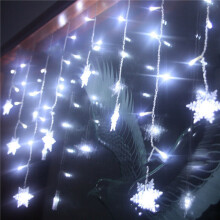 (White) Xmas LED Snowflake Decor Icicle Curtain Fairy Lights Hanging Decors Party