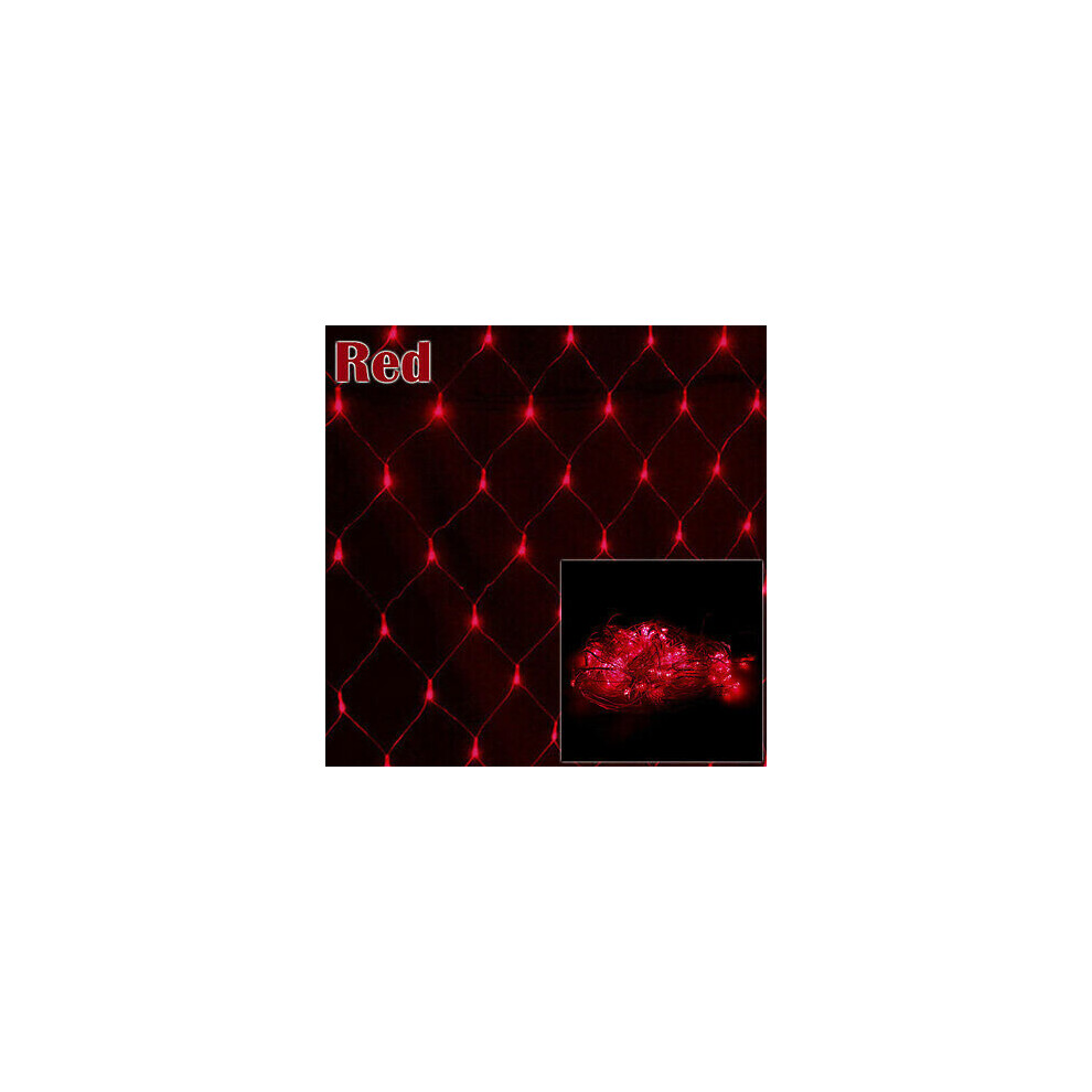 (Red, 200LED 3m x 2m) LED Net Mesh String Light Curtain Lights plug Powered Outdoor Garden Party Lamp