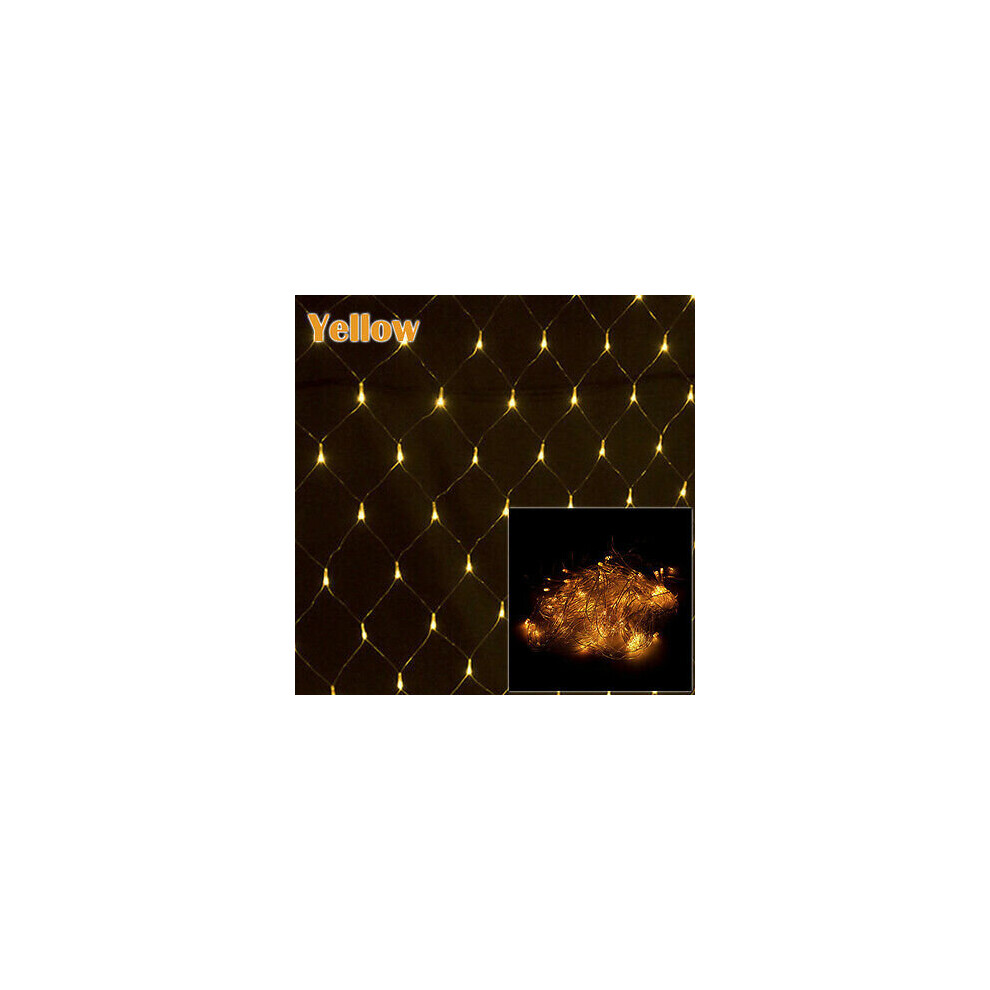 (Yellow, 200LED 3m x 2m) LED Net Mesh Fairy String Lights Garden Party Outdoor