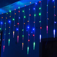 (Multi-Coloured) 3.5M 96 LED Icicle Hanging Curtain Window Light Fairy String Xmas Home Decors