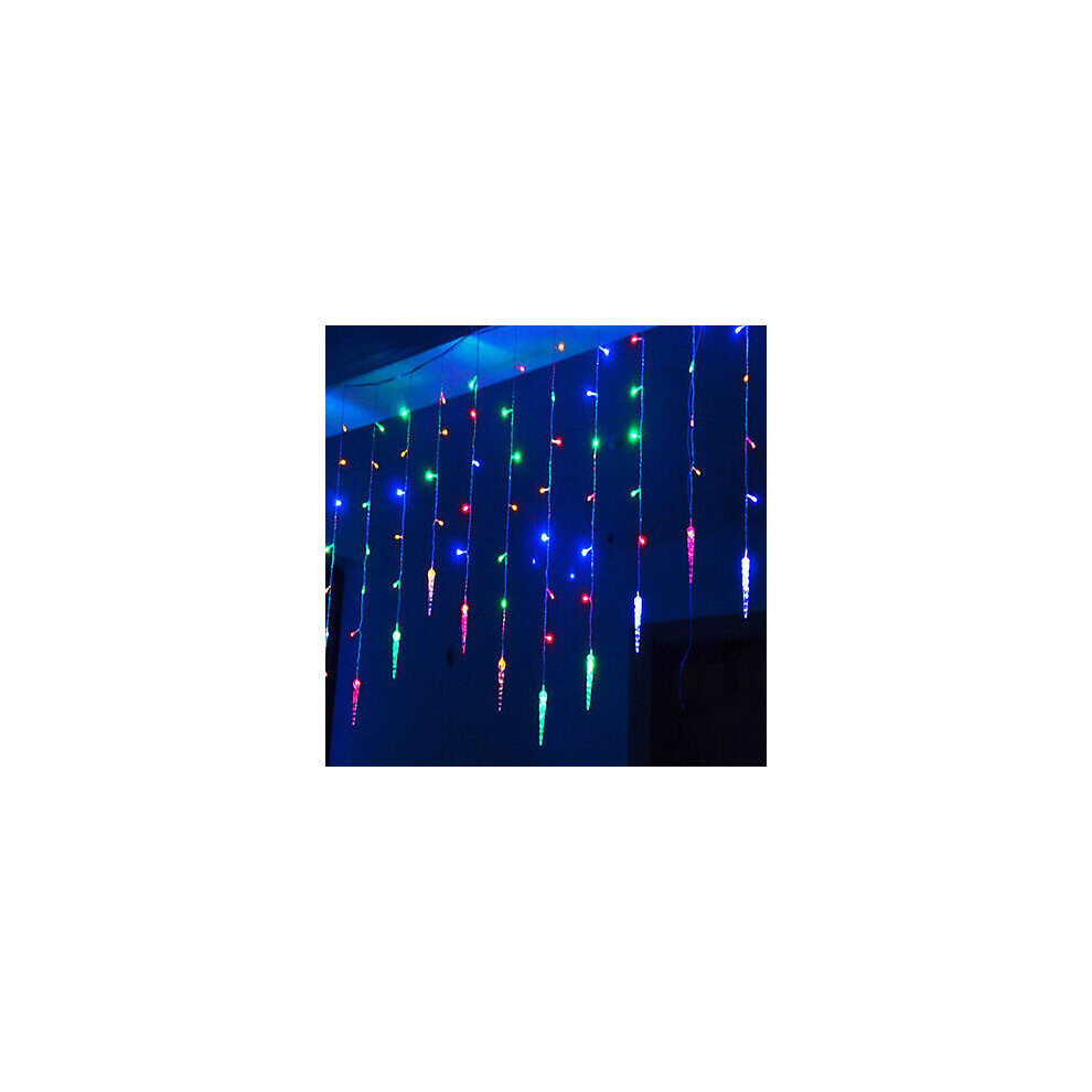 (Multi-Coloured) 3.5M 96 Led Icicle Hanging Curtain Window Fairy String Xmas Home Decors Light