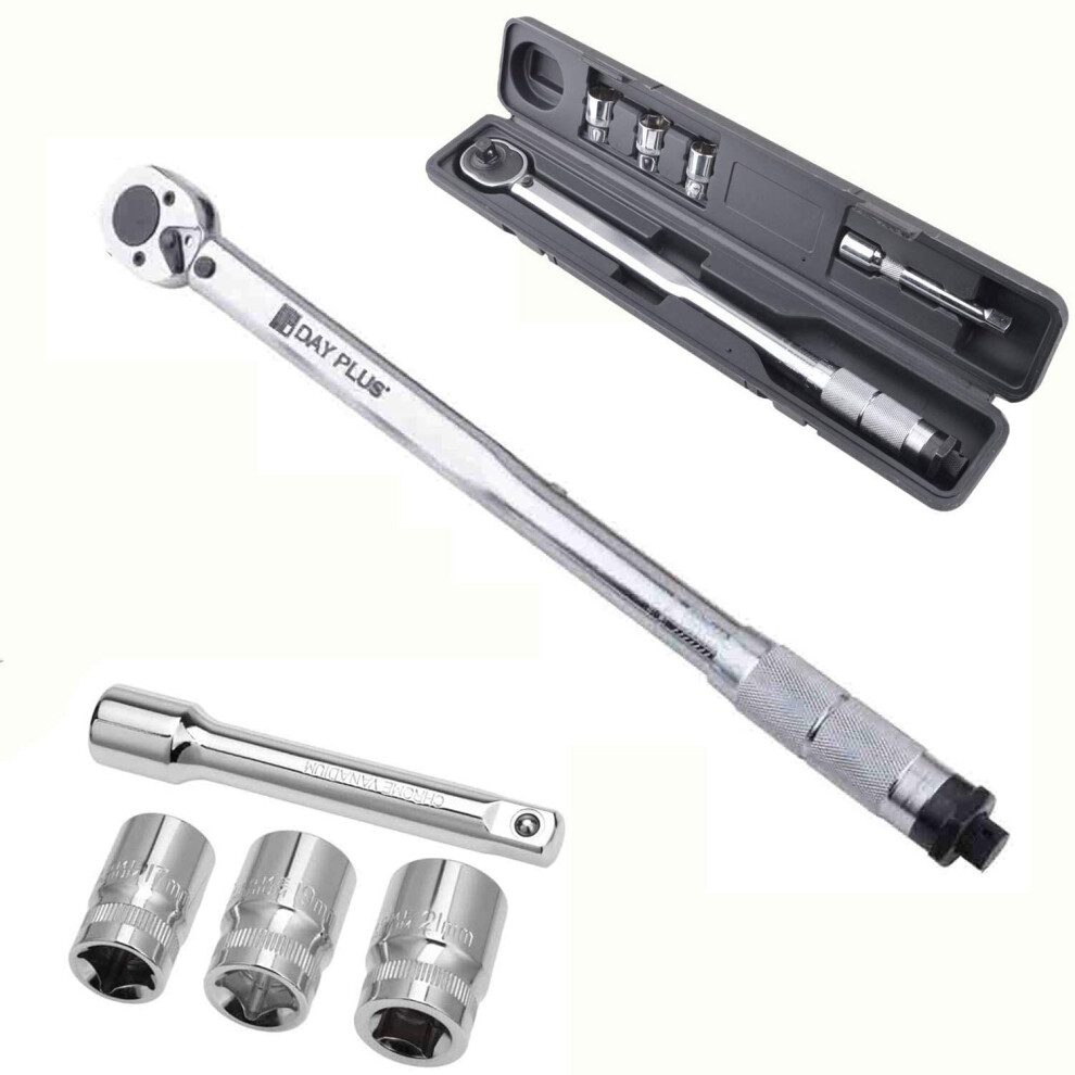 Ratchet Torque Wrench 1/2 Inch incl. Extension & Wheel Bolt Sockets