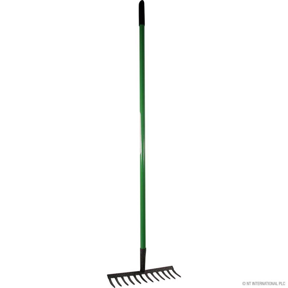 NEW 12 TOOTH LAWN RAKE SHAFT GARDEN HANDLE LEAF METAL HEAD CARBON STEEL