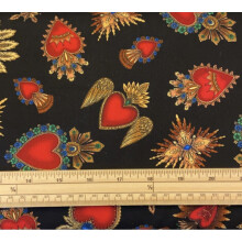 Fat Quarter Red And Gold Heart Tattoos 100% Cotton Quilting Fabric