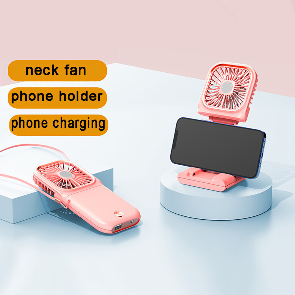 (pink) USB Handheld Pocket Fan Hanging NecK Fan Folding Desktop Fan  Large-capacity Charging for Phone-image-OPC-P7PVQJP-NEW