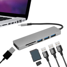 6 in 1 USB-C Hub Type-C Multiport Card Reader Adapter 4K For Laptop