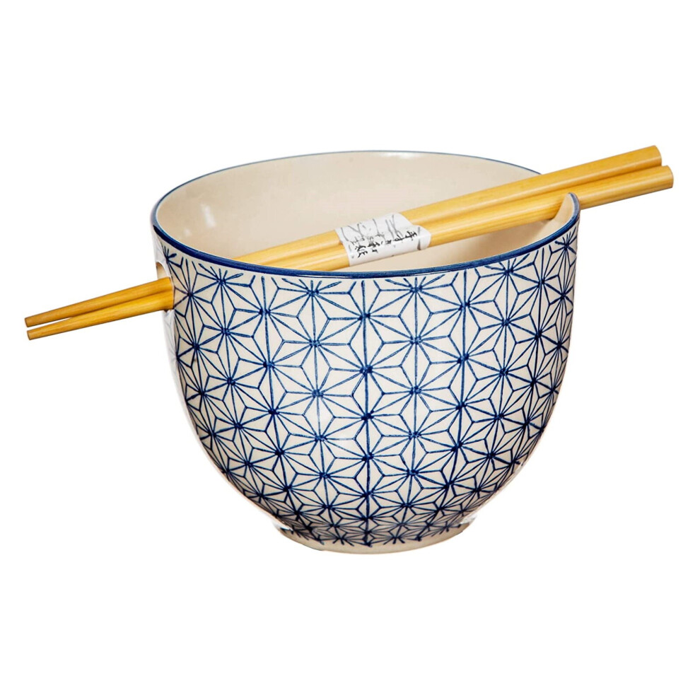 Sass & Belle Sashiko Pattern Japanese Ramen Noodle Bowl & Chopsticks