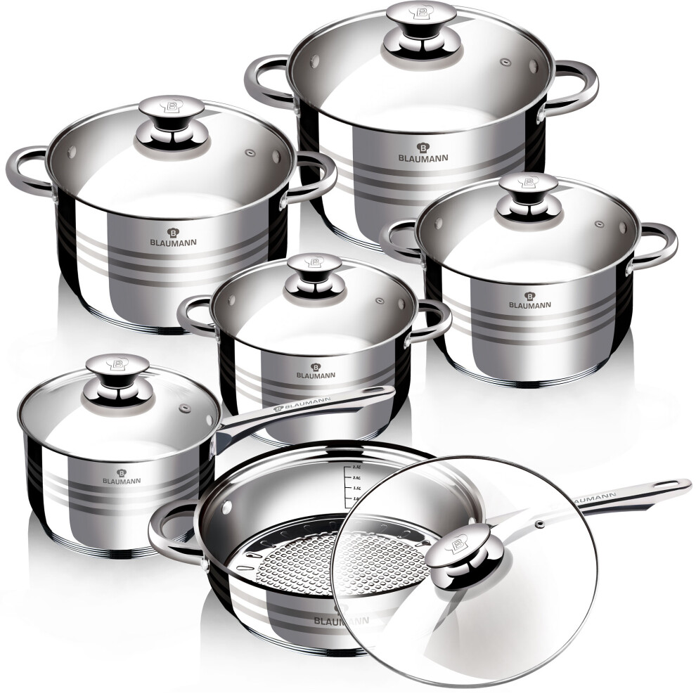 Gourmet 12Pc Cookware Set Stainless Steel Non Stick Pots Pan Induction