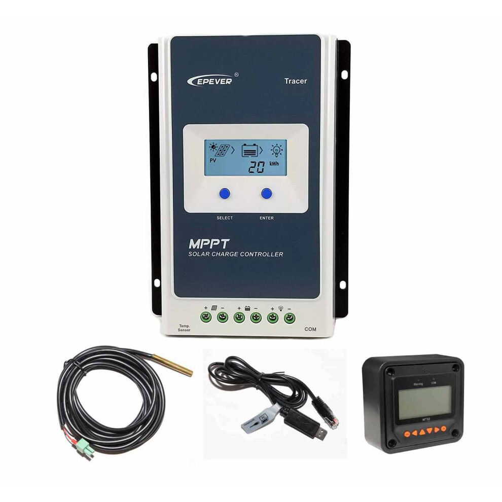 (20A Tracer 2210 Kit With Mt50 Screen,Temp And Usb) Epsolar Mppt Solar Charge Controller Ultra Fast Power Point Tracking Epever 708747939736