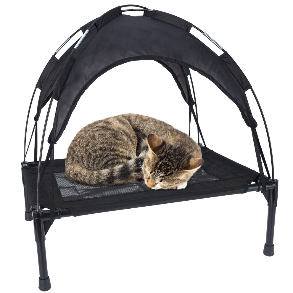 60cm Premium Elevated Pet Dog or Cat Bed Animal Black Indoor/Outdoor Canopy Roof