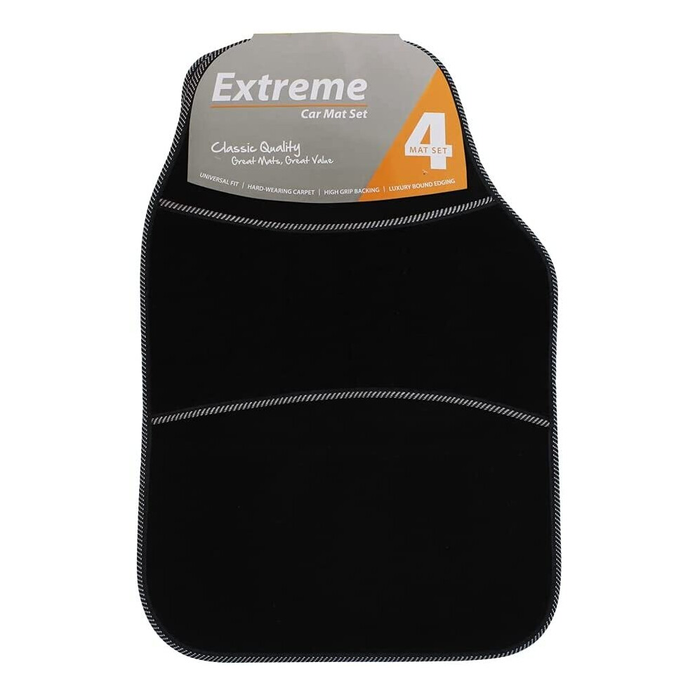 Universal Car Mat Set Extra Grip Under Foot 4 Pieces Black/Silver 5055896222147