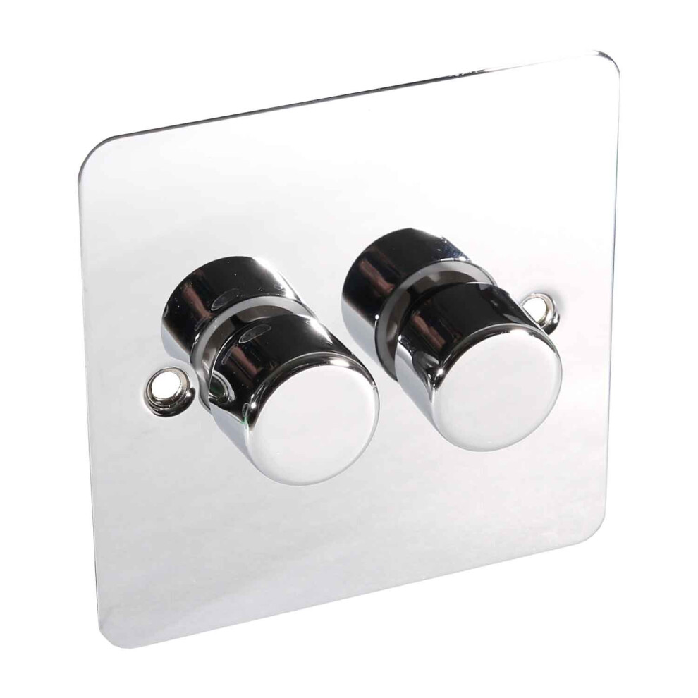 (Double Dimmer Switch - 2 way, Chrome) LED Dimmer Switch Single Double Light Switch Dimmable White Chrome 3W-250W 240V