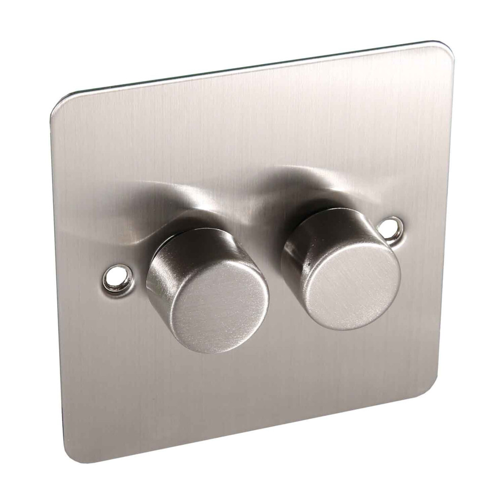 (Double Dimmer Switch - 2 way, Brushed Chrome) LED Dimmer Switch Single Double Light Switch Dimmable White Chrome 3W-250W 240V