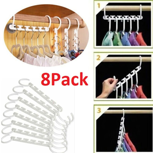 (White(8PCS)) 8Pcs Space Saving Hanger Closet Organizer Clothing