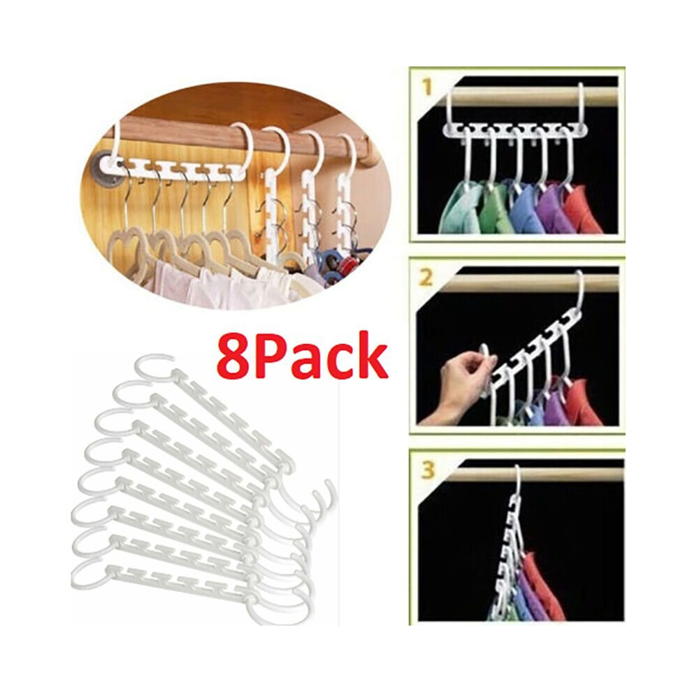 (White(8PCS)) 8Pcs Space Saving Hanger Closet Organizer Clothing