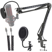 HyperX QuadCast S Mic Boom Arm with 4-Inch 3-Layer Windscreen and Pop Filter, Flexible Suspension Mic Stand with Cable Management