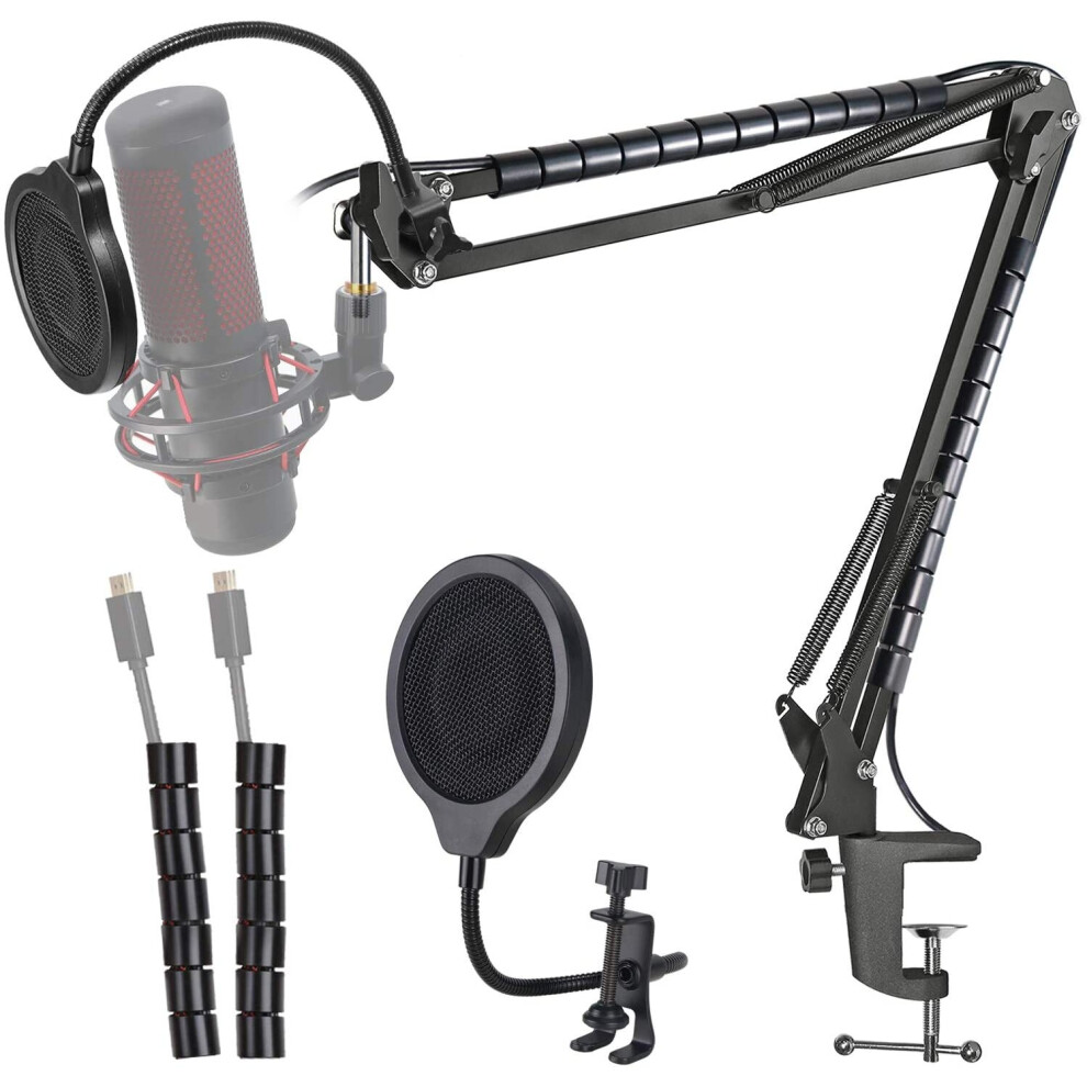 Hyperx Quadcast Mic Boom Arm with Windscreen - Suspension Mic Stand and 3 Layers Pop Filter Compatible with Hyperx Quadcast S to Improve Sou