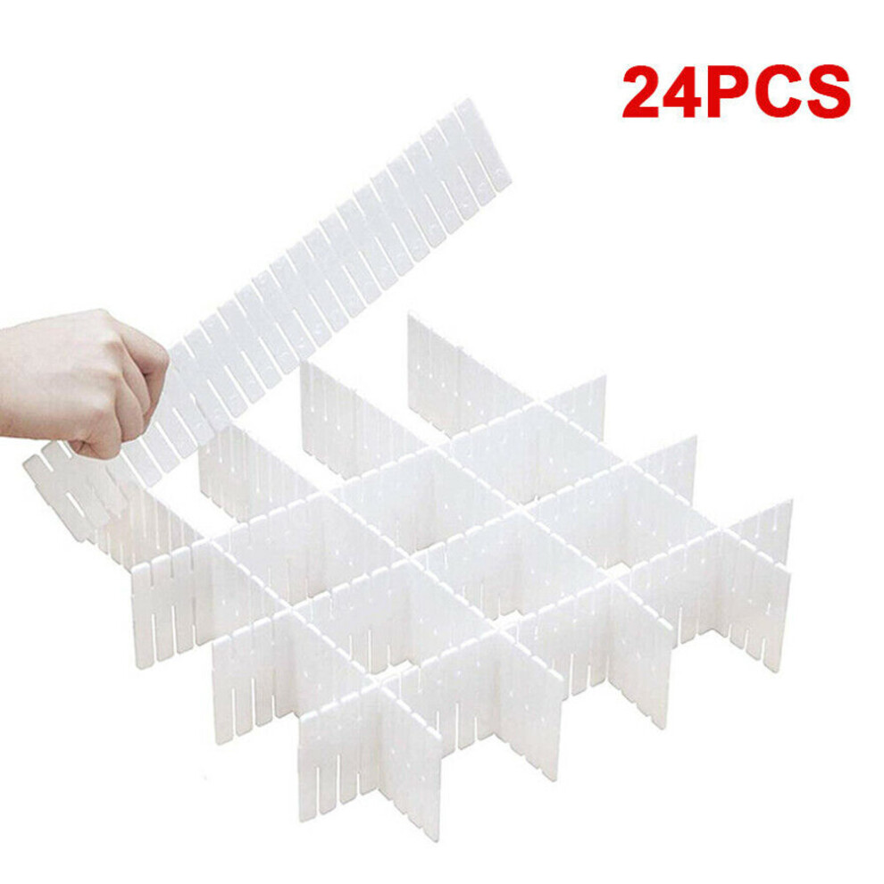 24X Adjustable Drawer Dividers Organiser Socks Make Up Plastic Closet Separators