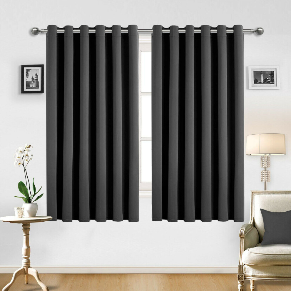 (Dark Grey, 66" x 72" (168cm x 183cm)) Bedroom Curtains Eyelet Ring Top Short Curtain