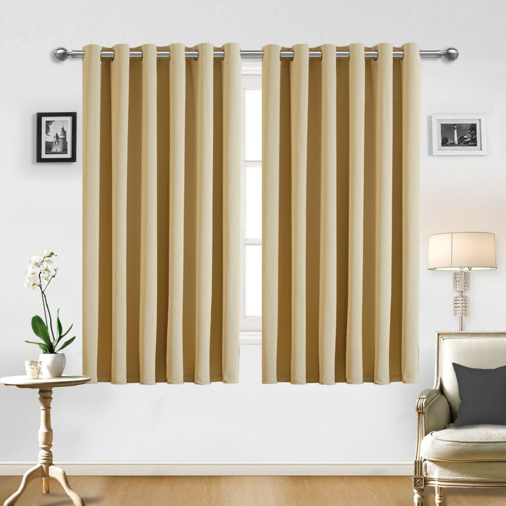 (Cream, 46" x 54" (117cm x 137cm)) Bedroom Curtains Eyelet Ring Top Short Curtain