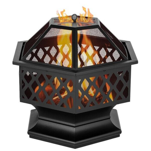 Hexagonal Fire Pit - Outdoor Oil Rubbed Bronze Fire Pit With BBQ Grill 1