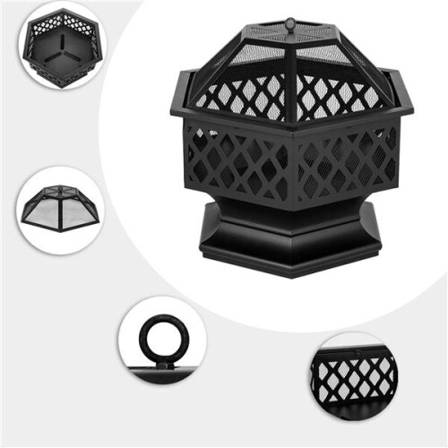 Hexagonal Fire Pit - Outdoor Oil Rubbed Bronze Fire Pit With BBQ Grill 2